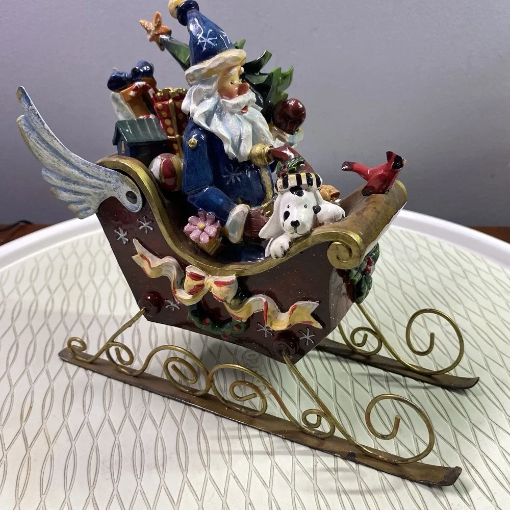 Santa's Red Sleigh Figurine‎ W/Wings-Dog/Cardinal/Presents/Christmas Tree EUC